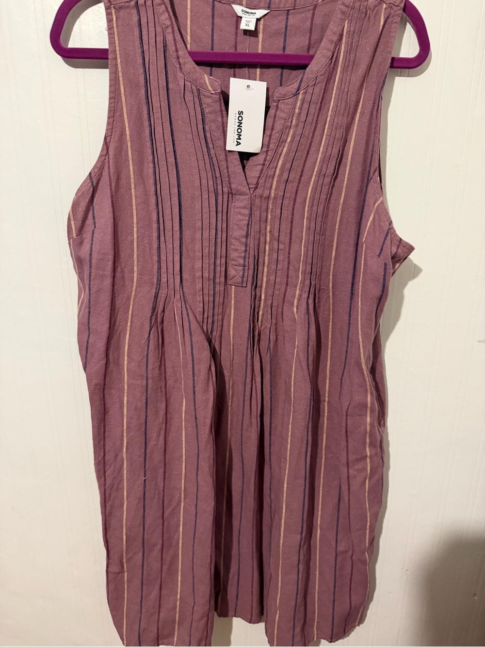 Sonoma Mauve Stripe Sleeveless Dress XL NWT